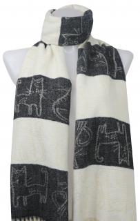 Dámsky kašmírový obdĺžnikový šál s mačkami 2115-36, pruhovaný čierno-krémovej farby 7200572-8