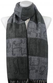 Dámsky kašmírový obdĺžnikový šál s mačkami 2115-36, pruhovaný čierno-šedej farby 7200572