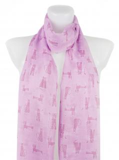 Dámsky ľahký obdĺžnikový šál 39501, mačičky - svetlo ružovej farby 7200616-2