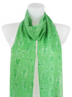 Dámsky ľahký obdĺžnikový šál 39501, mačičky, zelenej farby 7200616-6