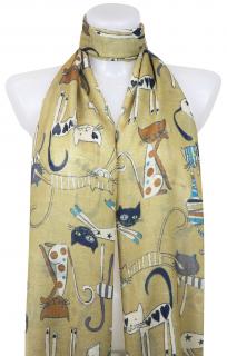 Dámsky ľahký obdĺžnikový šál s mačkami 378-5 - žltej farby 7200607-10