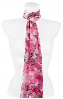 Dámsky obdĺžnikový šál 36504 s potlačou motýľov, ružovej farby 7200636-3