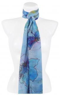 Dámsky obdĺžnikový šál 36526 s potlačou kvetín, modrej farby 7200635-1