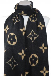 Dámsky obdĺžnikový šál s ornamentami 2143-3, čierno-hnedej farby 7200574-3