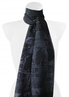 Dámsky obdĺžnikový šál s potlačou kvetín, čiernej farby 119