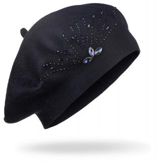 Dámsky pletený baret s kamienkami, čiernej farby 7100381-6