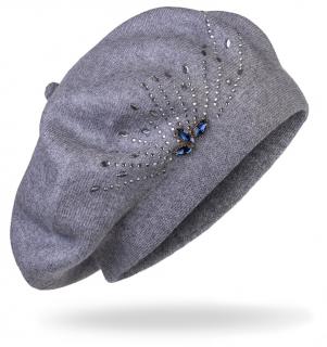 Dámsky pletený baret s kamienkami, šedej farby 7100381-1