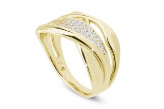 Pozlátený dámsky prsteň 14k zlatom, lesklý s vlnitým motívom a zirkónmi 4000329 Veľkosť prsteňa - obvod: 51 mm