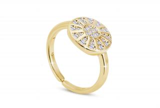 Pozlátený dámsky prsteň 14k zlatom, medailónik ozdobený zirkónmi 4000271 Veľkosť prsteňa - obvod: 49 mm