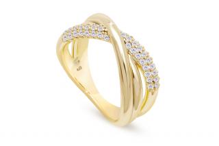 Pozlátený dámsky prsteň 14k zlatom, prekrížený motív so zirkónmi 4000319 Veľkosť prsteňa - obvod: 54 mm