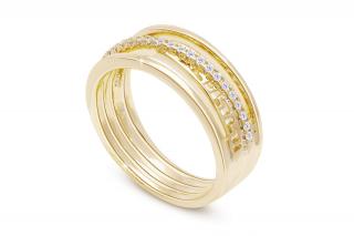 Pozlátený dámsky prsteň 14k zlatom - trojitý, ozdobený prierezmi a pásom zirkónov 4000327 Veľkosť prsteňa - obvod: 52 mm