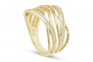 Pozlátený dámsky prsteň 14k zlatom, vlnité pásy ozdobené zirkónmi 4000332 Veľkosť prsteňa - obvod: 51 mm