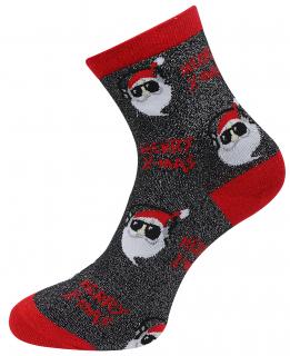 Vianočné dámske ponožky SN9385, santa MERRY X-MAS s lesklou niťou - čiernej farby 9001504-3 Veľkosť ponožiek: 35-38
