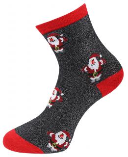 Vianočné dámske ponožky SN9385, santa s lesklou niťou - čiernej farby 9001504-2 Veľkosť ponožiek: 35-38