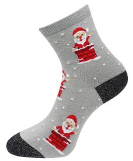 Vianočné dámske ponožky SN9385, santa s lesklou niťou - šedej farby 9001504-1 Veľkosť ponožiek: 35-38