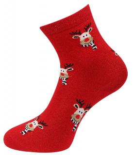 Vianočné dámske ponožky SN9385, sob s lesklou niťou - červenej farby 9001504 Veľkosť ponožiek: 35-38