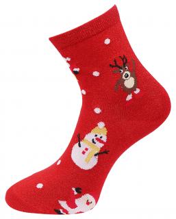 Vianočné dámske ponožky SN9385, vianočné kamaráti s lesklou niťou - červenej farby 9001504-4 Veľkosť ponožiek: 35-38