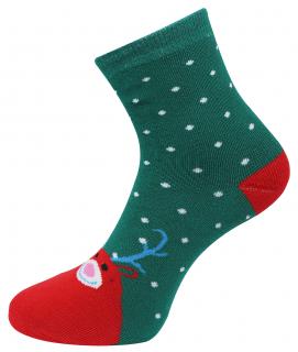 Vianočné dámske termo ponožky WH-20015, hlava soba - zelenej farby 9001501-3 Veľkosť ponožiek: 35-38
