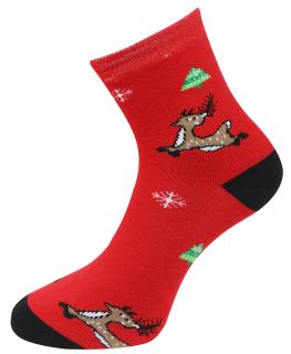 Vianočné dámske termo ponožky WH-20015, letiaci sob - červenej farby 9001501 Veľkosť ponožiek: 35-38