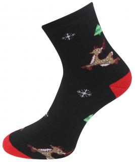 Vianočné dámske termo ponožky WH-20015, letiaci sob - čiernej farby 9001501-1 Veľkosť ponožiek: 35-38