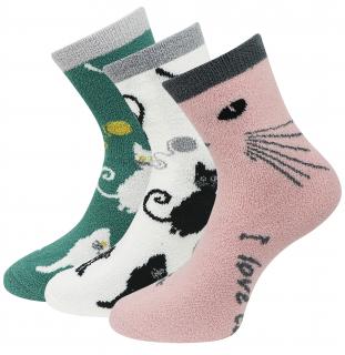 Zvýhodnený set 3 párov, chlpatých termo ponožiek s mačkami A16 Veľkosť ponožiek: 35-38