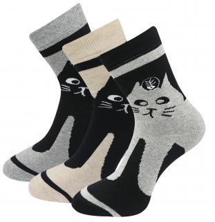 Zvýhodnený set 3 párov froté ponožiek s potlačou mačky A8 Veľkosť ponožiek: 35-38