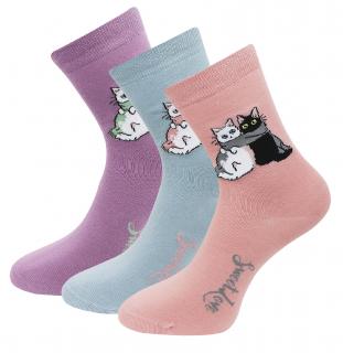 Zvýhodnený set 3 párov ponožiek s potlačou mačiek - pastelové farby A11 Veľkosť ponožiek: 38-41