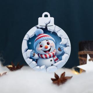 Obrázková vianočná guľa snehuliačik