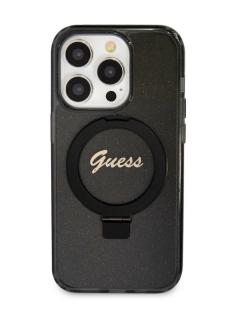 Guess IML Ring Stand Glitter MagSafe Zadný Kryt pre iPhone 15 Pro, hnedá