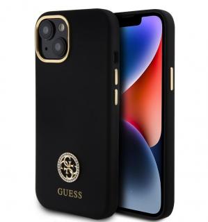 Guess Liquid Silicone 4G Strass Metal Logo Zadný Kryt pre iPhone 15 Black