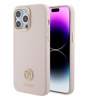Guess Liquid Silicone 4G Strass Metal Logo Zadný Kryt pre iPhone 15 Pro Max Pink