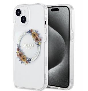 Guess PC/TPU Flowers Ring Glossy Logo MagSafe Zadný Kryt pre iPhone 14 Transparent