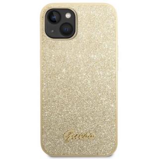 Guess PC/TPU Glitter Flakes Metal Logo Zadný Kryt pre iPhone 14 Plus Gold