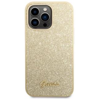 Guess PC/TPU Glitter Flakes Metal Logo Zadný Kryt pre iPhone 14 Pro Gold