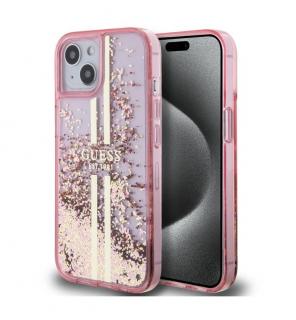 Guess PC/TPU Liquid Glitter Gold Stripe Zadný Kryt pre iPhone 15 Pink