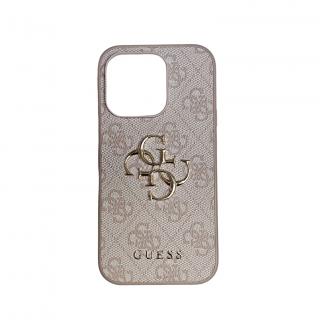 Guess PU 4G Metal Logo Zadný Kryt pre iPhone 14 Pro Pink