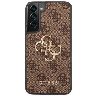 Guess PU 4G Metal Logo Zadný Kryt pre Samsung Galaxy S23+ Brown