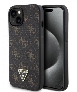 Guess PU Leather 4G Triangle Metal Logo Zadný Kryt pre iPhone 15 Black