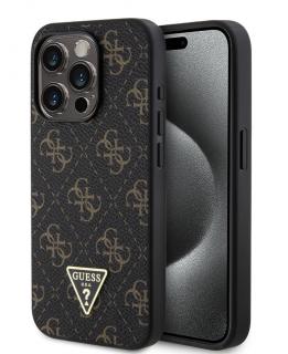Guess PU Leather 4G Triangle Metal Logo Zadný Kryt pre iPhone 15 Pro Black