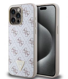 Guess PU Leather 4G Triangle Metal Logo Zadný Kryt pre iPhone 15 Pro Max White