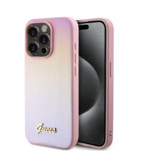 Guess PU Leather Iridescent Metal Script Zadný Kryt pre iPhone 15 Pro Max Pink