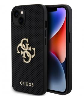 Guess PU Perforated 4G Glitter Metal Logo Zadný Kryt pre iPhone 13 Black