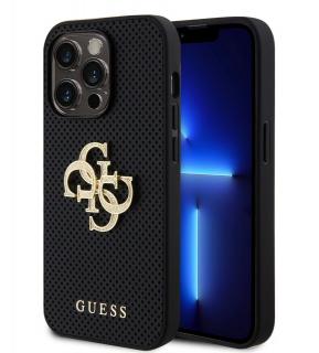 Guess PU Perforated 4G Glitter Metal Logo Zadný Kryt pre iPhone 14 Pro Black