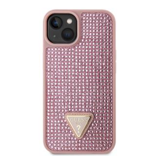 Guess Rhinestones Triangle Metal Logo kryt pre iPhone 14 ružový