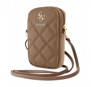 Guess Zip Quilted 4G Phone Bag Brown