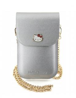 Hello Kitty PU Metal Logo Leather Wallet Phone Bag Silver