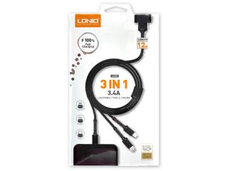 Nabíjací kábel 3v1, Type-C, Micro USB, Lightning, 1.2m - Čierny
