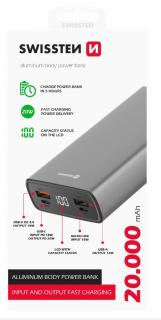 SWISSTEN ALUMINUM POWER BANK 20000 mAh 20W GREY