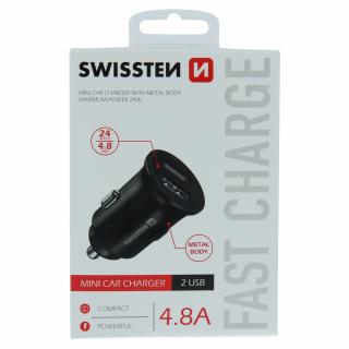 Swissten autonabíjačka 4,8 A, 2x USB - čierny