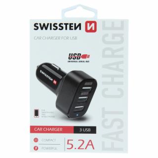 Swissten autonabíjačka 5,2A, 3x USB